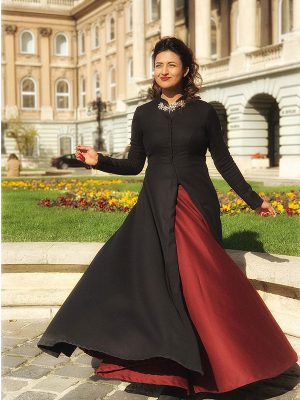 New Arrival Wedding Wear Red & Black Colour Flax Cotton Gown