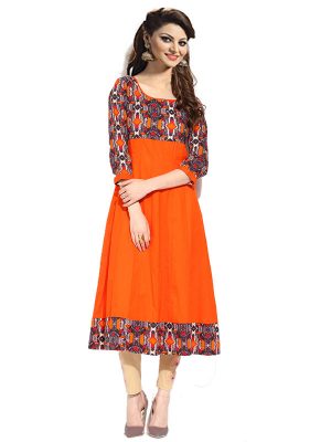 Casual Orange Color Fabric Crepe Kurti