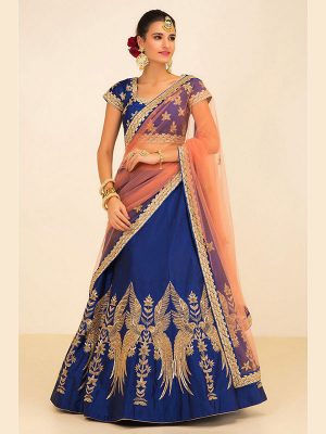 Women'S Banglori Silk Semistitched Lehenga Choli Free Size (Blue)