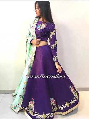 Women'S Banglori Silk Semistitched Lehenga Choli Free Size (Purple)