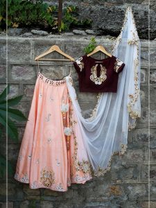 Women'S Banglori Silk Semi stitched Lehenga Choli Free Size (Orange)