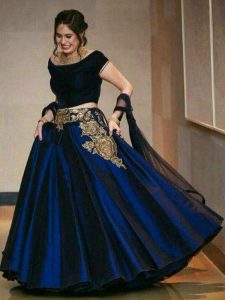 Women’S Bhagalpuri Semistitched Lehenga Choli( Navy Blue_Free Size)