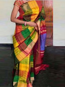 New Latest Designer Printed Multicolor Cheks Colour South Silk Indian Saree