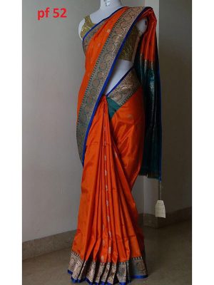 New Latest Designer Printed Orange Colour South Silk Indian Saree