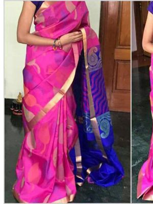 New Latest Designer Printed Pink Colour South Silk Indian Saree