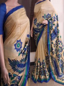 New Latest Designer Printed Cream Colour South Silk Indian Saree