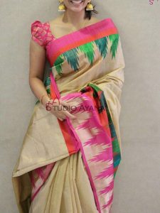 New Latest Designer Printed Cream Colour South Silk Indian Saree