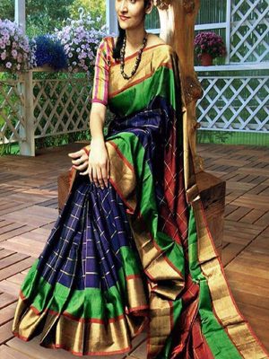 New Latest Designer Printed Purple & Gold Colour South Silk Indian Saree