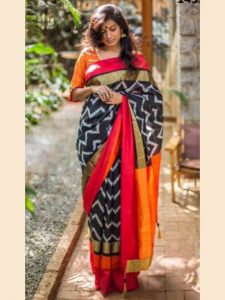 New Latest Designer Black & Red South Silk Indian Saree