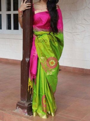 New Latest Designer Green & Pink South Silk Indian Saree