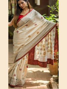 New Latest Designer Printed Cream Colour South Silk Indian Saree