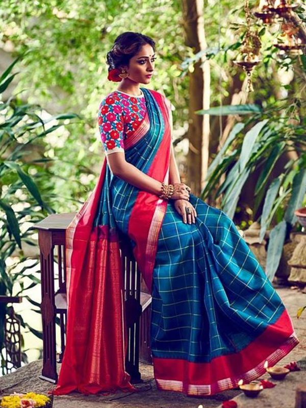 Stunning Bright Blue and Pink South Indian Bridal Saree | South indian  wedding saree, Indian bridal