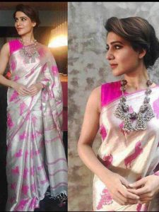 New Latest Designer Pink & Grey South Silk Indian Saree