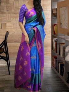 New Latest Designer Sky Blue South Silk Indian Saree