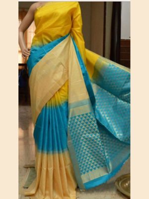 New Latest Designer Blue & Yellow South Silk Indian Saree
