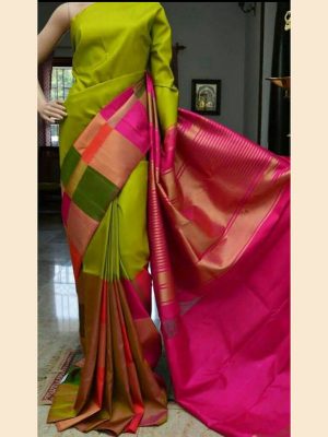 New Latest Designer Green & Pink South Silk Indian Saree