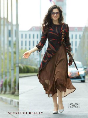 Cherry Georgette Kurti for Women - Light Brown - 1222-000099