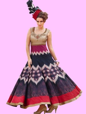 Trendy Red Colour Bhagalpuri Silk Party Wear Printed Gown