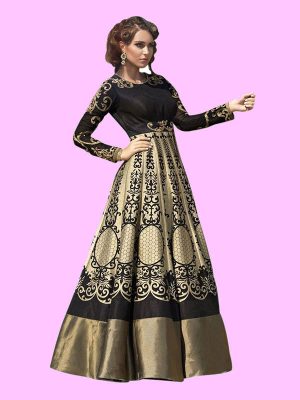 Trendy Multicolor Bhagalpuri Silk Party Wear Printed Gown