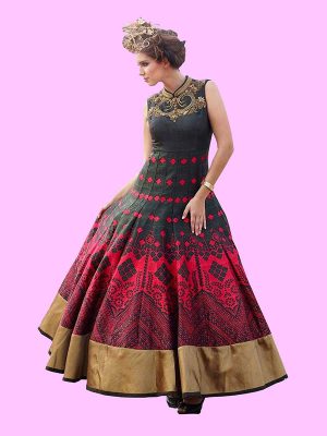 Trendy Multicolor Bhagalpuri Silk Party Wear Printed Gown