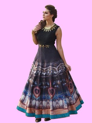 Trendy Multicolor Bhagalpuri Silk Party Wear Printed Gown