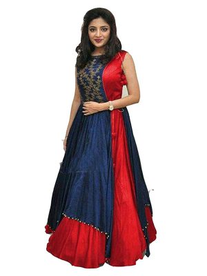 Fashionable Partywear Blue Colour Bhagalpuri Silk Gown
