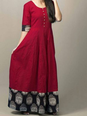 Printed Maroon Color Kurti In Cotton Fabric