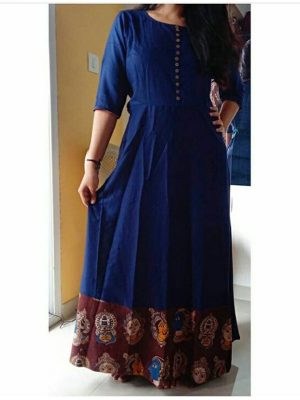 Printed Blue Color Kurti In Cotton Fabric