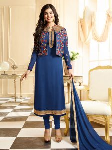 Embroidered Blue Color Salwar Suite In Georgette Fabric