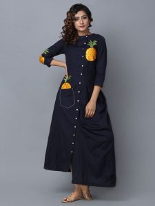 Embroidery Black Color Designer Kurti In Rayon Fabric