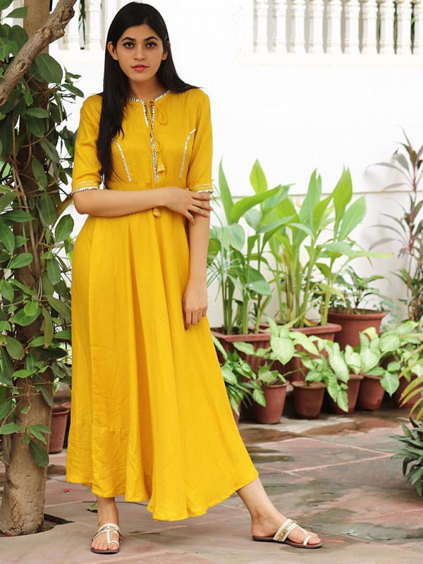 Yellow kurti for women cotton Fabric kurti short kurtis Three Quarter  Sleeves Trendy Fashionable Kurta Sets