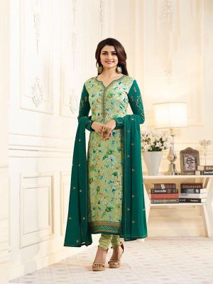Embroidered Green Color Anarkali Salwar Suite In Georgette Fabric