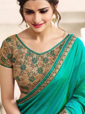 New Latest Designer Embroidered C green Color Saree In Silk Fabric