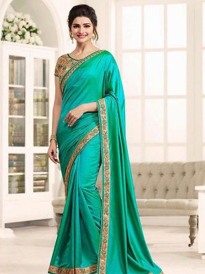 New Latest Designer Embroidered C green Color Saree In Silk Fabric