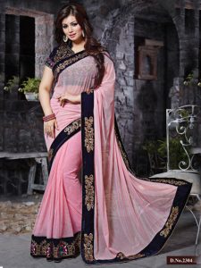 New Designer Embroidered Pink And Black Color Saree In Georgette Fabric