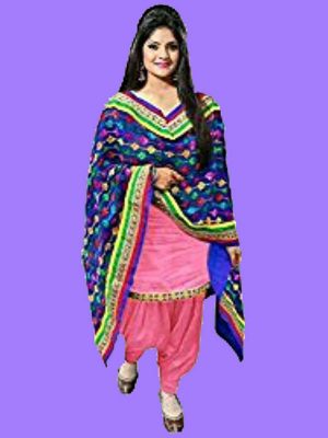 Plain Pink Color Panjabi Patiyala Suit In Cotton Fabric With Heavy Printed Duptta