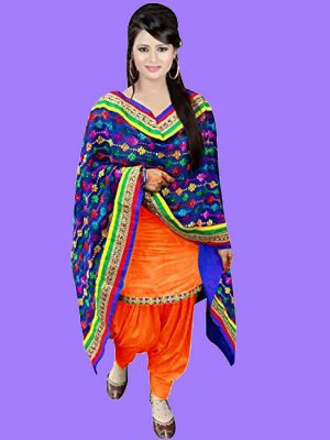 Plain Orange Color Punjabi Patiyala Suit In Cotton Fabric With Heavy Printed Duptta