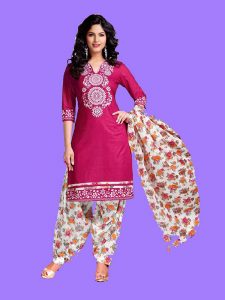Printed Pink Color Dress Material In Cotton Fabric