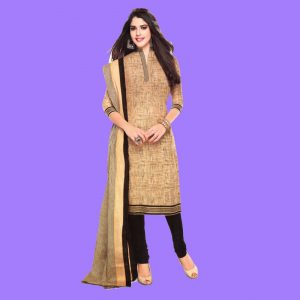 Printed Beige Color Dress Material In Cotton Fabric