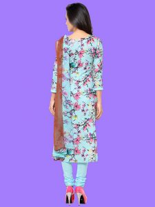Printed Sky Blue Color Dress Material In Cotton Fabric