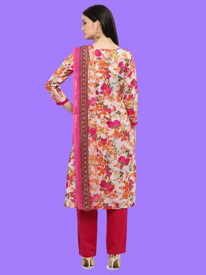 Printed Pink And White Color Dress Material In Cotton Fabric