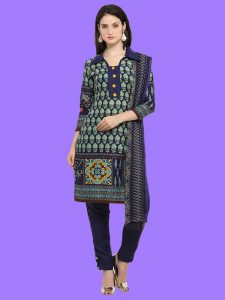 Printed Blue Color Dress Material In Cotton Fabric