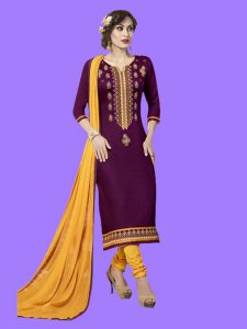 Printed Purple Color Dress Material In Crepe Fabric