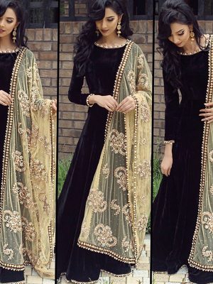 New Arrival Partywear Black Colour Full Long Anarkali Suit