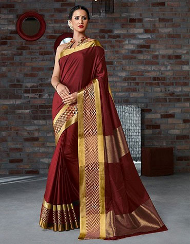 New Latest Designer Cotton Silk Maroon Colour Party Wear Saree