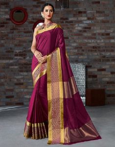 New Latest Designer Partywear Cotton Silk Dark Pink Colour Saree