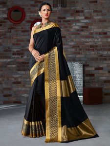 New Latest Designer Cotton Silk Partywear Black Colour Saree