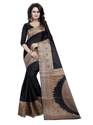 New Latest Designer Printed Kalamkari Black Cotton Silk Saree