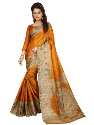 New Latest Designer Kalamkari Yellow Colour Silk Saree