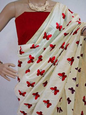New Latest Designer South Silk With Red Butterfly Saree